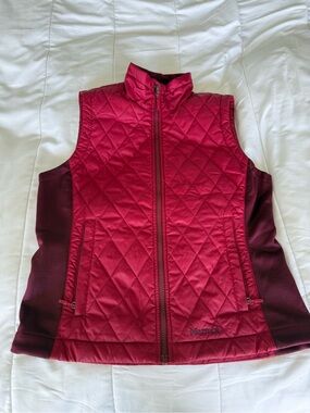Marmot Women's Quilted Vest in Red with Burgundy Side Panels